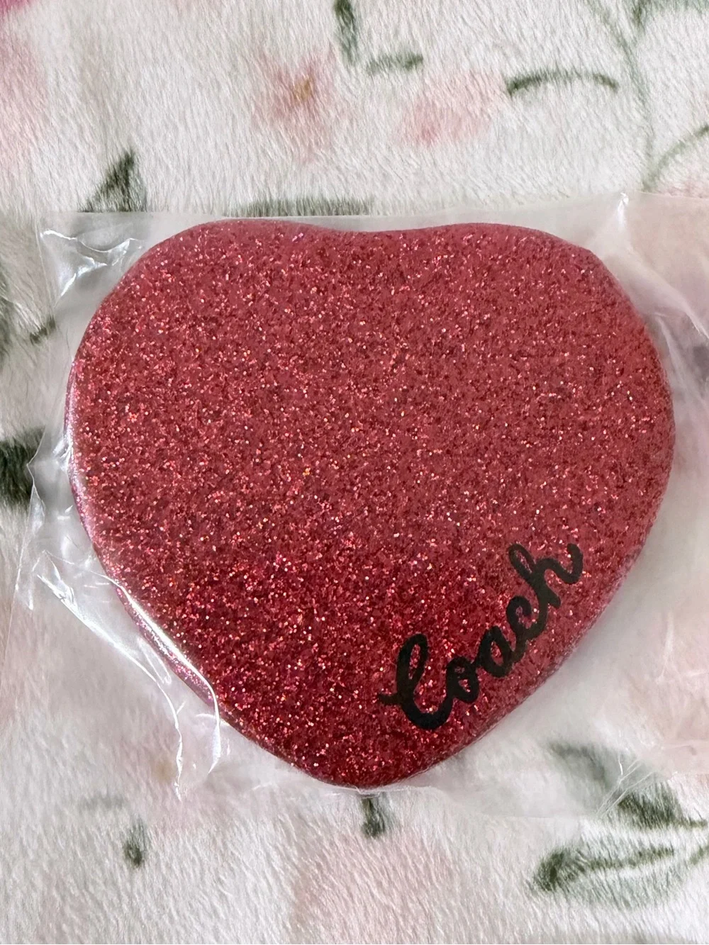 Coach Red Glitter Heart Double Mirror